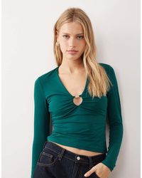 Abercrombie & Fitch - Bra Free V Neck Long Sleeve Hardware Top - Lyst