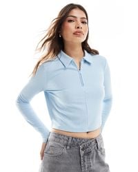 ONLY - Half Zip Ribbed Polo Top - Lyst