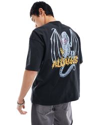 AllSaints - Camiseta negro lavado con estampado gráfico en la espalda dragonskull - Lyst