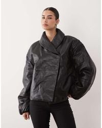 Mango - Capsule 100% Leather Padded Funnel Neck Jacket - Lyst