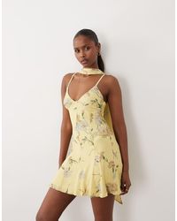 ASOS - Printed Mesh Scarf Detail Godet Mini Dress - Lyst