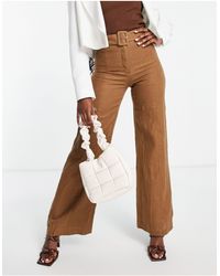 & Other Stories Linen High Waist Belted Tailored Pants - White