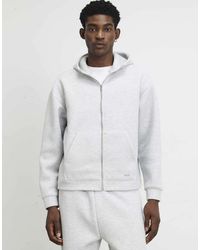 River Island - Premium Cotton Zip Through Hoodie - Lyst