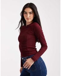 ASOS - Textured Mesh Long Sleeve Top With Side Ruching Detail - Lyst