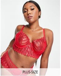 Figleaves Taboo Rope Embroide Longline Bra With Zip Front Detail - Red