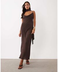 AFRM - Cheryl Crepe Cowl Neck Scarf Detail Cross Back Maxi Dress - Lyst