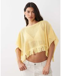 ASOS - Open Knit Fringe Cape - Lyst