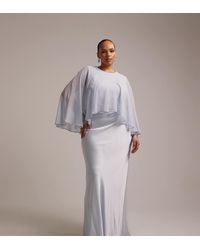 ASOS - Asos Design Curve Bridesmaids Sheer Chiffon Cape Overlay Satin Dress With Bias Cut - Lyst