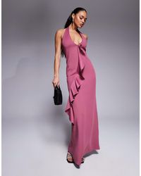 ASOS - Scuba Plunge Maxi Dress With Ruffle Front Detail - Lyst