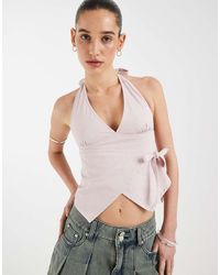 Motel - Yung Halter Wrap Twill Top - Lyst