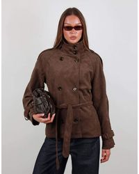 SIMMI - Faux Suede Funnel Collar Trench Coat - Lyst