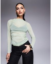 ASOS - Long Sleeve Ruched Side Mesh Top - Lyst