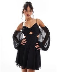 ASOS - Lace Insert Ruched Mini Dress With Cut Out - Lyst