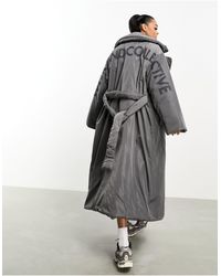 ASOS - Asos Design Weekend Collective Belted Longline Padded Coat With Back Graphic - Lyst