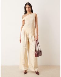 ASOS - Asos design tall - pantalon large ajusté en satin à pinces - ivoire - Lyst