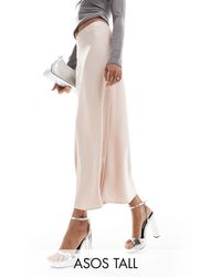ASOS - Asos Design Tall Satin Bias Midi Skirt - Lyst