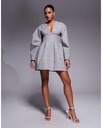 ASOS - Structured Dome Sleeve Plunge Mini Dress With Cup Seam Detailing - Lyst