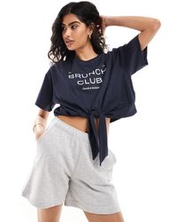 4th & Reckless - Tie Front Brunch Club Motif Cropped T-shirt - Lyst