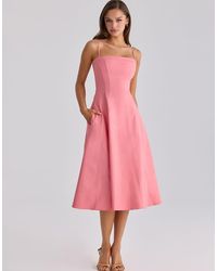 House Of Cb - Dolly Raspberry Cotton Flared Midi Sundress - Lyst