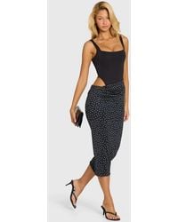 Oh Polly - Modal Square Neck Bodice Draped Skirt Detail Midi Dress - Lyst