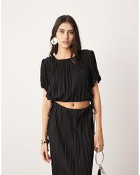 ASOS - Plisse Shoulder Pad T-shirt With Tie Detail Co-ord - Lyst