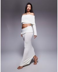 Wanderdoll - Yasmin - jupe longue d'ensemble en maille bouclée avec rabat oversize - crème - Lyst