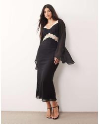ASOS - Lace Applique Chiffon Mix Draped Sleeve Midi Dress - Lyst