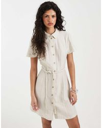 Vero Moda - Linen-blend Plaited Belt Shirt Mini Dress - Lyst