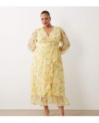 Vila Curve - Dobby Wrap Maxi Dress With Frill Detail - Lyst