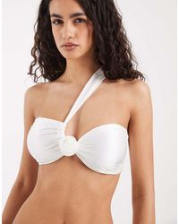 Vero Moda - One-shoulder Bandeau Bikini Top With Floral Corsage Detail - Lyst