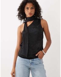 New Look - One Shoulder Satin Scarf Neck Top - Lyst