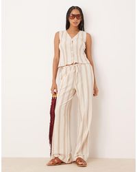 Vila - Mix And Match Linen Touch Tie Waist Wide Leg Trouser - Lyst