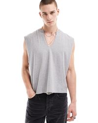 ASOS - Camiseta gris jaspeado extragrande sin mangas con cuello - Lyst