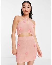 ASOS - Knitted Halterneck Top With 3d Flower Detail (part Of A Set) - Lyst