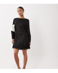 Nobody's Child Petite - Kamari Satin Boat Neck Long Sleeve Lace Detail Mini Dress - Lyst