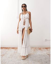 Miss Selfridge - Beach Lace Trim Tie Front Maxi Cover Up - Lyst