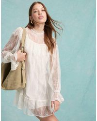 Miss Selfridge - Vestido Blanco Amplio Con Volantes De Encaje De - Lyst