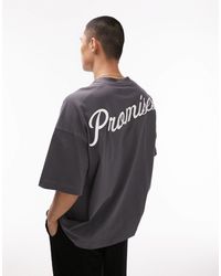 TOPMAN - T-shirt super oversize pesante antracite con ricamo "promises" sul davanti e sul retro - Lyst