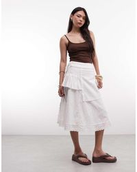 Daisy Street - Broderie Midi Skirt With Overlay - Lyst