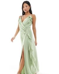 TFNC London - Bridesmaid Wrap Front Chiffon Maxi Dress With Frill Detail And Split - Lyst