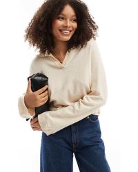 Object - Jersey Color Crema Melange Con Cuello De Pico Y Solapas Tipo Polo De Punto De -Blanco - Lyst