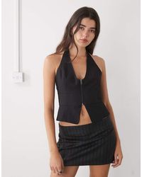 Monki - Halter Neck Open Back Zip Front Vest - Lyst