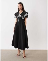 Sister Jane - Oversized Collar Puff Sleeve Midi Dress - Lyst