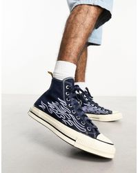 Converse - Chuck 70 Hi Denim Trainers With Flames - Lyst