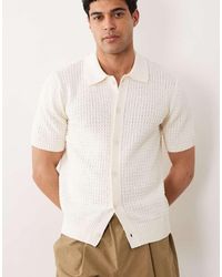 Mango - Button Up Short Sleeve Waffle Knit Poloshirt - Lyst