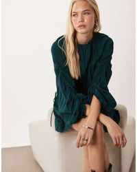 ASOS - Crew Neck Mini Dress With Ruched Waist Channel And Blouson Sleeves - Lyst
