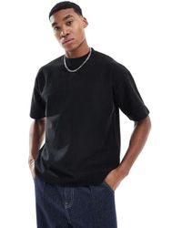 Pull&Bear - T-Shirt Squadrata Nera A Coste - Lyst