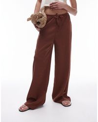 TOPSHOP - Pantaloni dritti casual stropicciati color ruggine con coulisse - Lyst