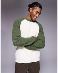 ASOS - Jersey Color Crema Holgado De Manga Larga Raglán Con Cuello Redondo De Punto De -Blanco - Lyst