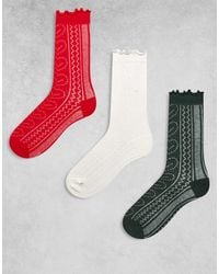 Pieces - – 3er-pack pointelle-socken - Lyst